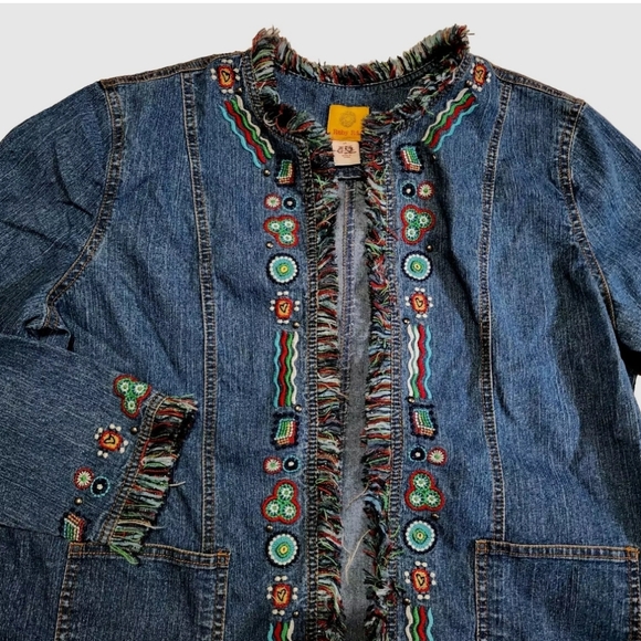 Chico's Embroidered Denim Jacket - Blue and Green - Picture 8 of 10